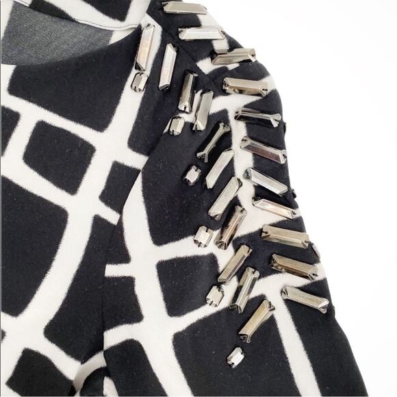 A/X Armani Exchange Black & White Windowpane Print Embellished Shoulder Dress, 2 - Picture 3 of 10